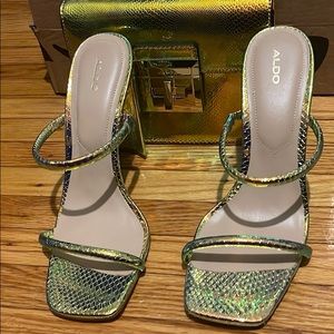 iridescent heels and matching bag